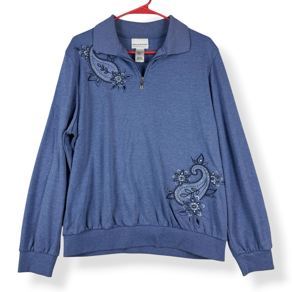 Alfred Dunner Relax and Enjoy Quarter Zip Pullover Sweatshirt Womens L Large